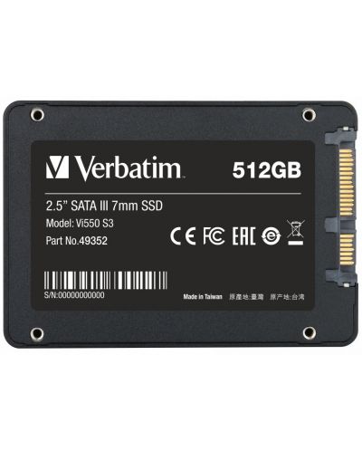 SSD памет Verbatim - Vi550 S3, 512GB, 2.5'', SATA III - 2